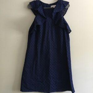 Loft Ruffle Sleeve Eyelet Navy Dress